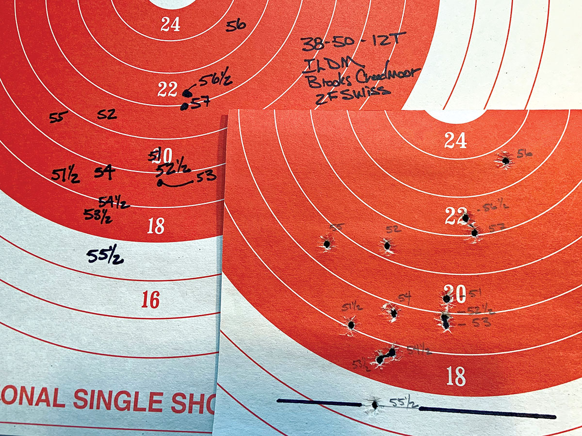 Plot of shots on the left target, bullet impacts on the right target.